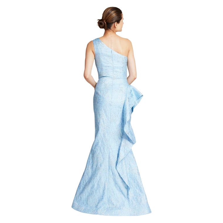 Jacquard One Shoulder Side Ruffle Gown image number null
