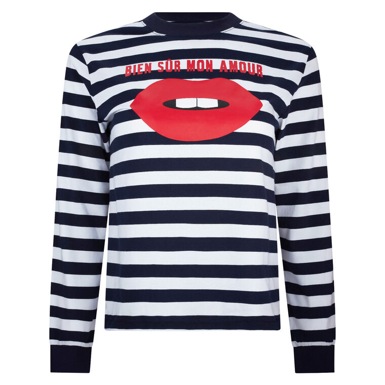 Bien Sur Stripe Typography T-Shirt image number null