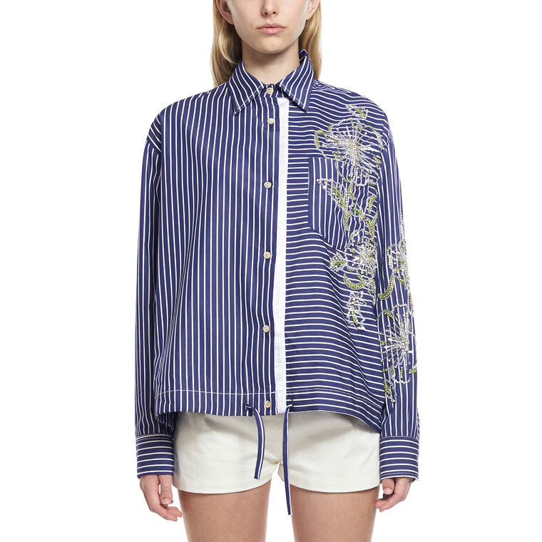 Hibiscus Embroidered Stripe Shirt image number null