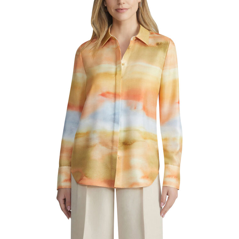 Horizon Print Silk Twill Button Blouse image number null