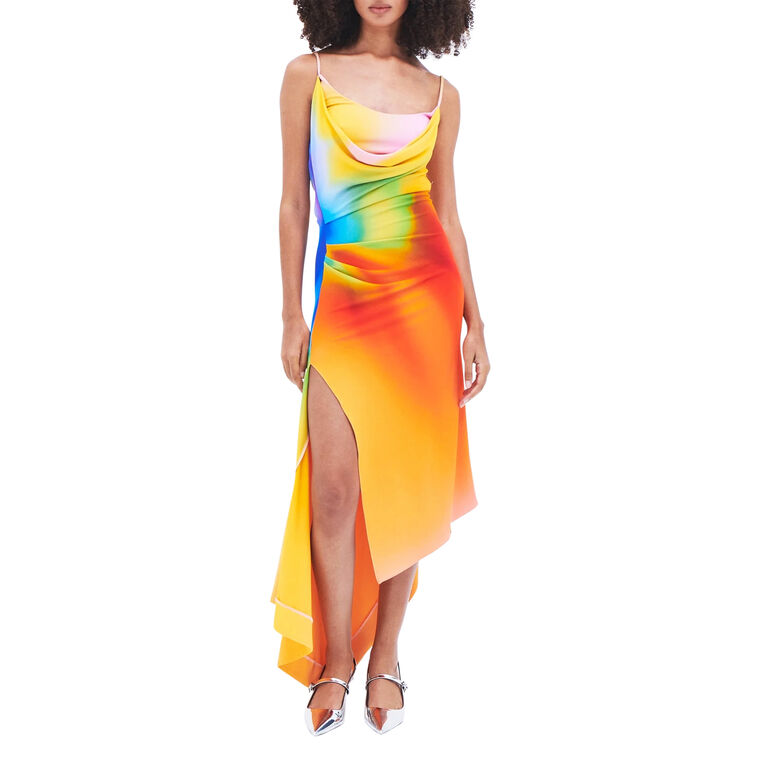 Rainbow Orchid Asymmetric Slip Dress image number null