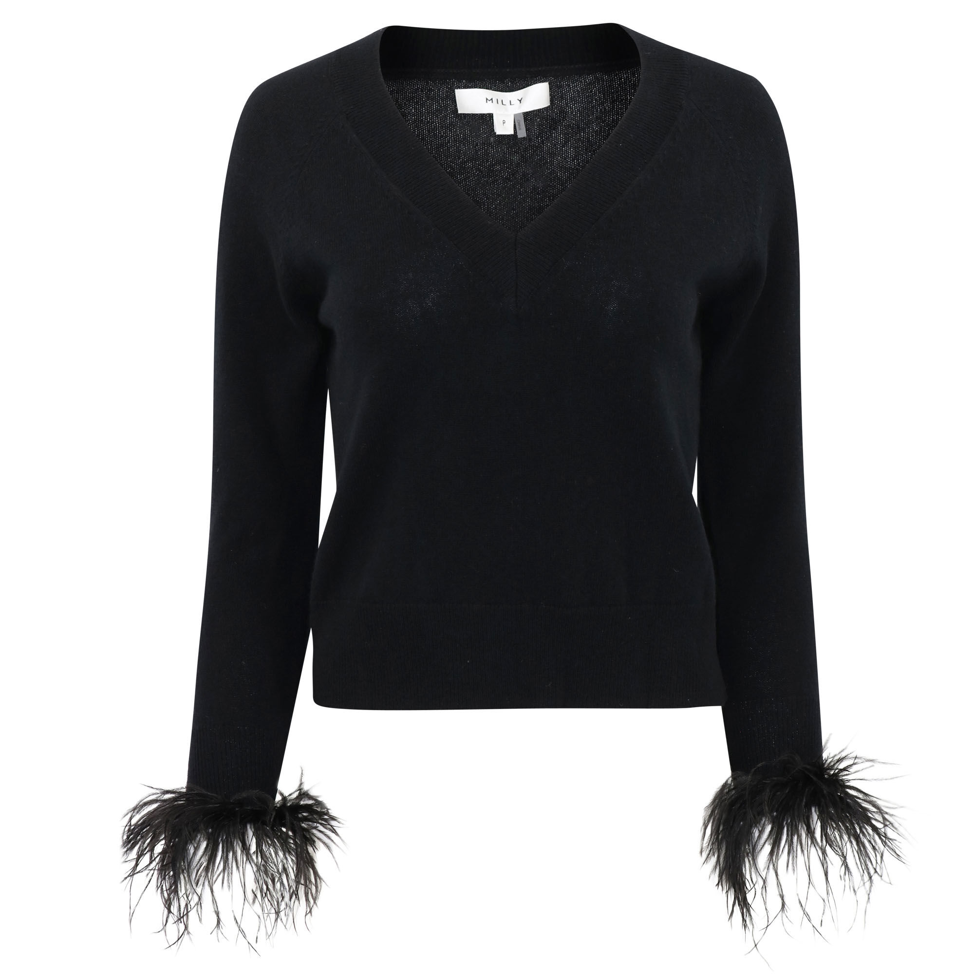 Feather Cuff V-Neck Sweater
