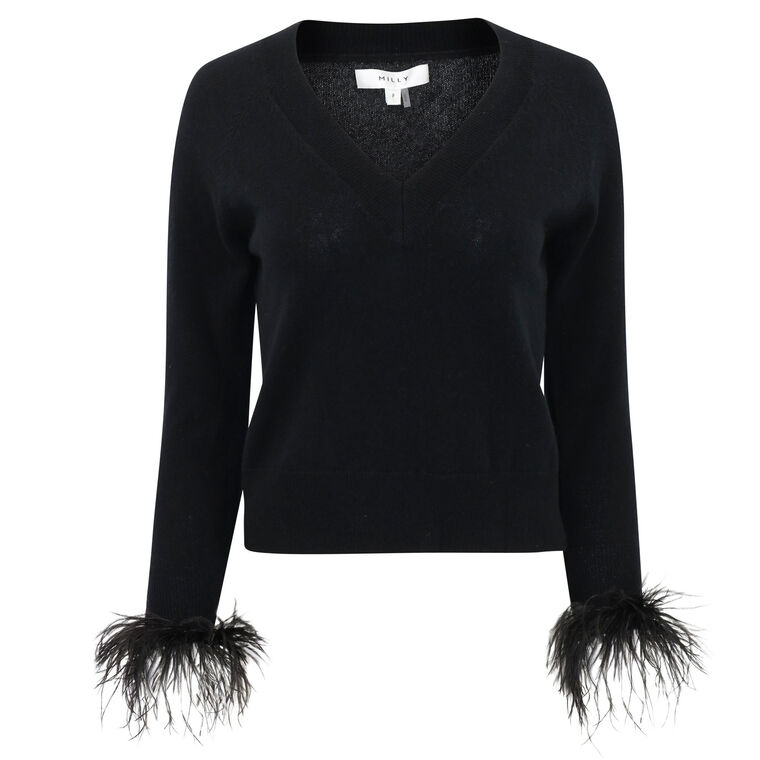 Feather Cuff V-Neck Sweater image number null