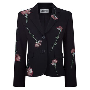 Cecil Beaton Pink Carnation Crystal Long Sleeve Short Jacket