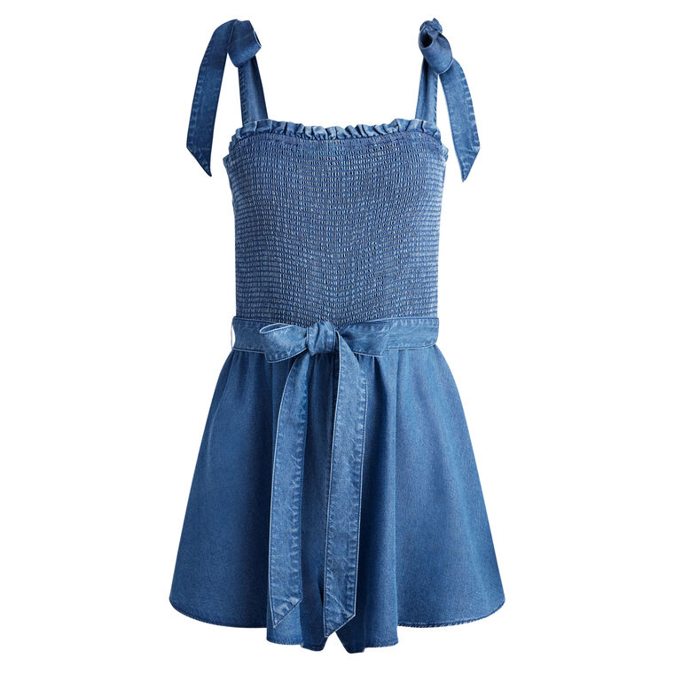 Roz Smocked Chambray Romper image number null