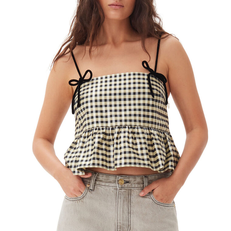 Shiny Check Jacquard Top image number null