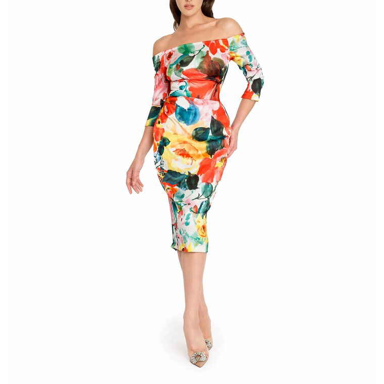 Stretch Satin Print Dress image number null