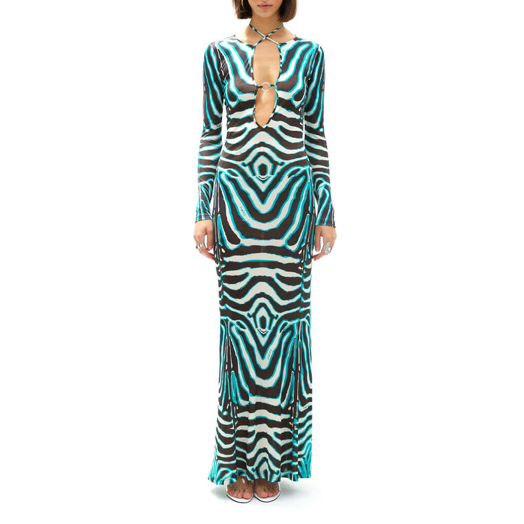 Magy Tie-Front Zebra Printed Maxi Dress image number null
