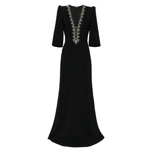 Rive Gauche Crystal-Embellished Crepe Gown