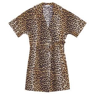 Leopard Printed Cotton Wrap Mini Dress