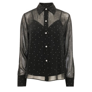 Sheer Dot-Print Silk Lined Blouse