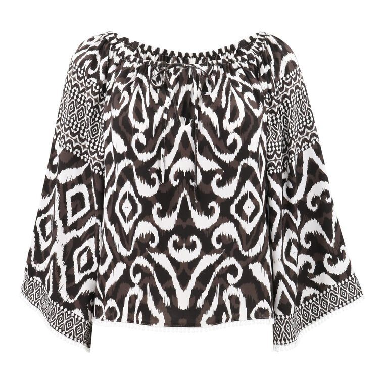 Printed Wide Sleeve Off-Shoulder Top image number null