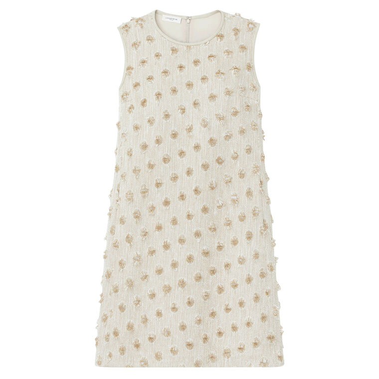 Fringed Dot Jacquard Sleeveless Shift Dress image number null