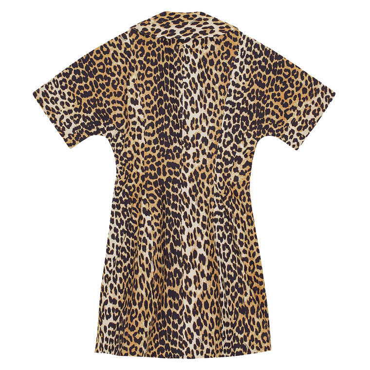 Leopard Printed Cotton Wrap Mini Dress image number null