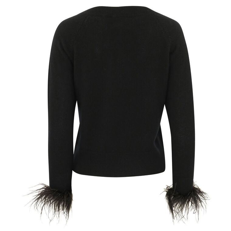 Feather Cuff V-Neck Sweater image number null