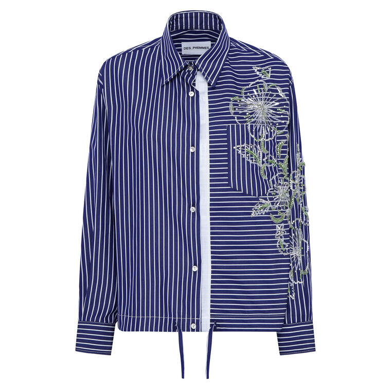Hibiscus Embroidered Stripe Shirt image number null