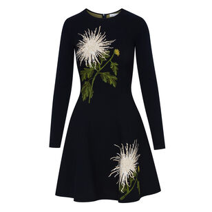 Chrysanthemum Jacquard Knit Long Sleeve Dress