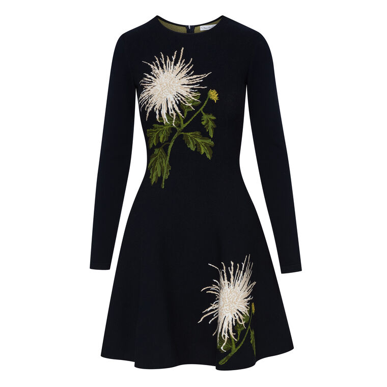 Chrysanthemum Jacquard Knit Long Sleeve Dress image number null