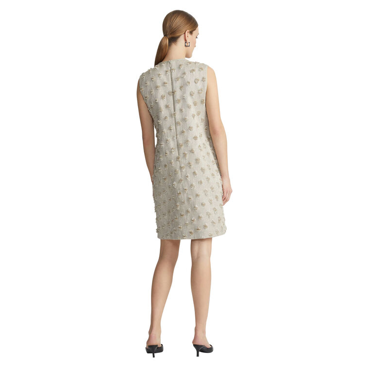 Fringed Dot Jacquard Sleeveless Shift Dress image number null