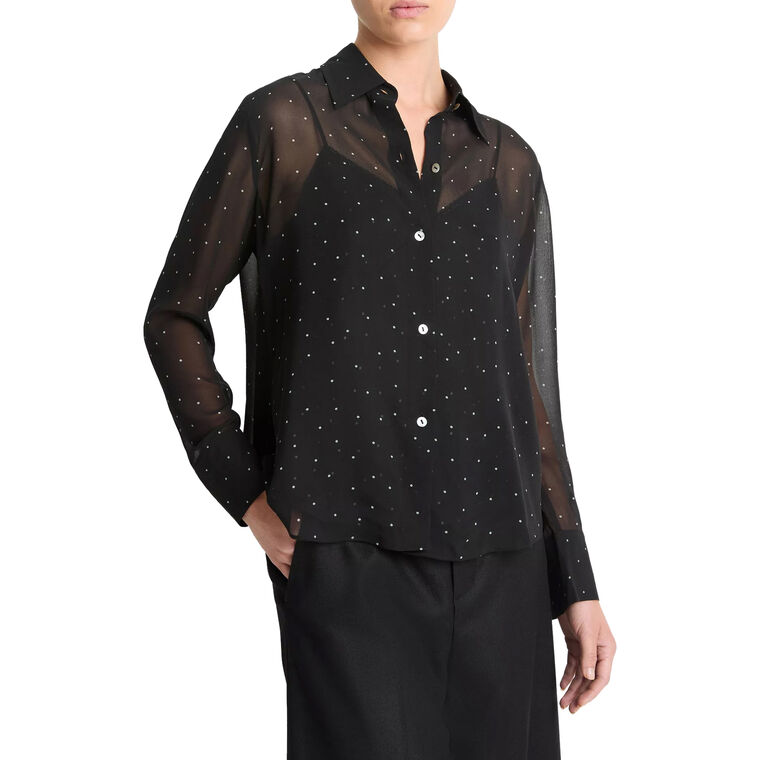 Sheer Dot-Print Silk Lined Blouse image number null