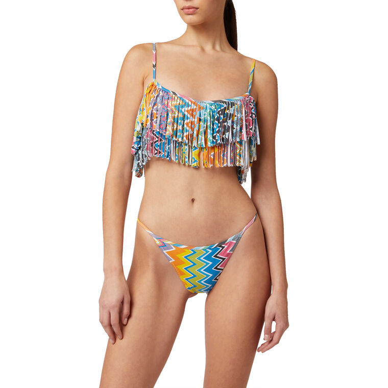 Printed Fringe Top Bikini image number null